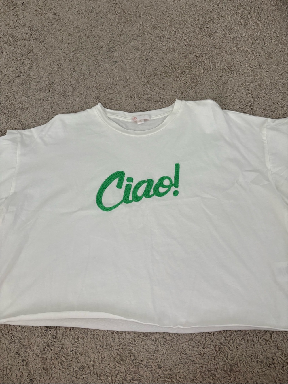 White Tee with Green "Ciao!" Script - Casual girls  Shirt